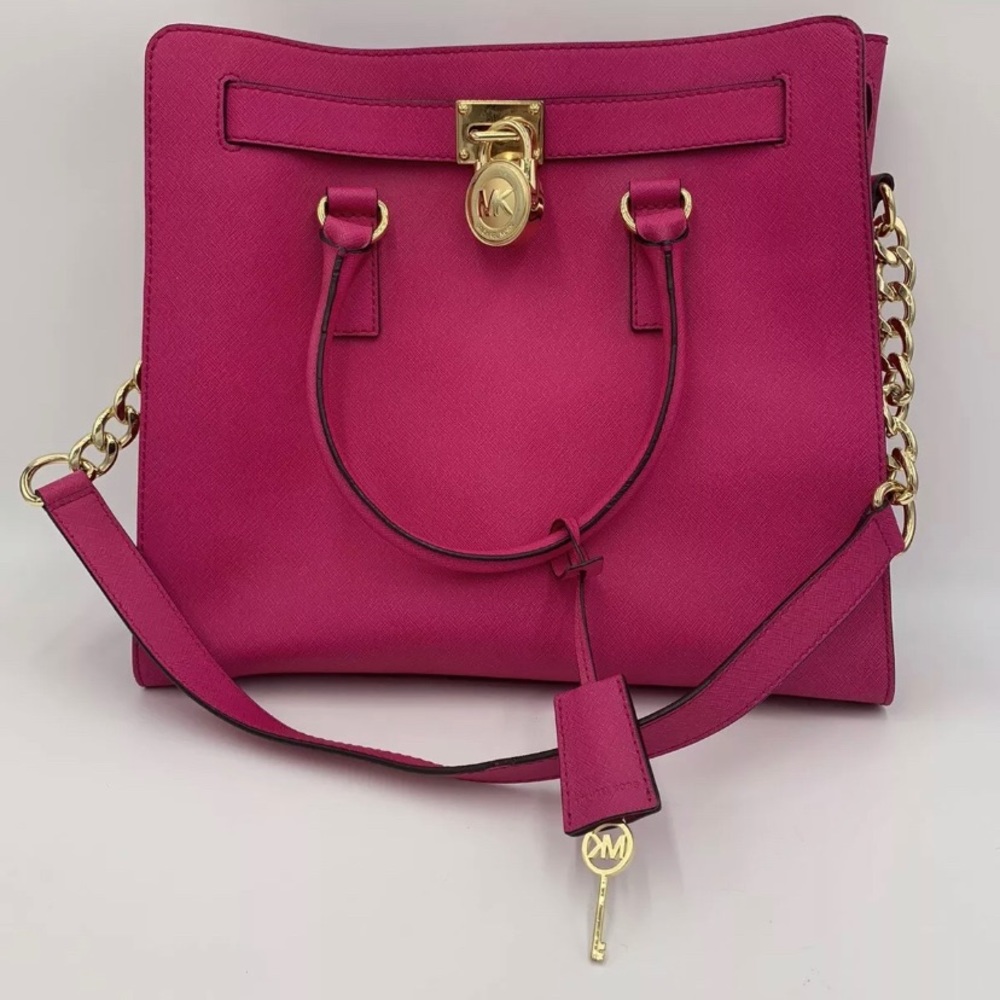 SOLD -Michael Kors Hot Pink Purse Handbag Tote 30S3SHMS3L -11” by 13”
